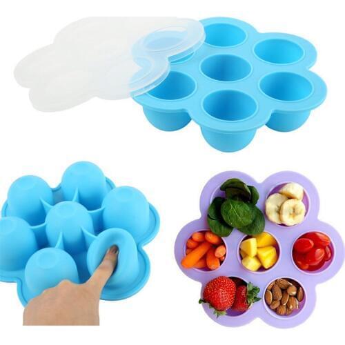 Food Grade Silicone Baby Food Supplement Box 7 Holes Creative Children Food Storage Box Dessert Ice Tray Multifunction Dishes