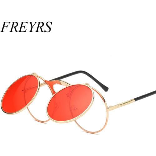 FREYRS VINTAGE Retro Metal Steam Punk Sunglasses Round Frame Steampunk Flips Sun Glasses Male&Female Clip On CIRCLE Eyewear 5096