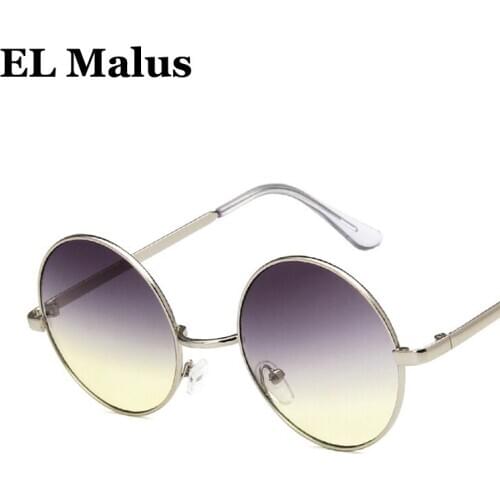 [EL Malus]Retro Round Metal Frame Men Women Sunglasses Vintage Gold Black Green Lens Gold Silver Shades Male Female Sun Glasses