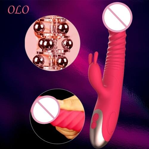 OLO Telescopic Rabbit Vibrator Rotation Beads Dildo Vibrator Tongue Licking G-spot Massage Heating Clitoris Stimulator Sex Toy