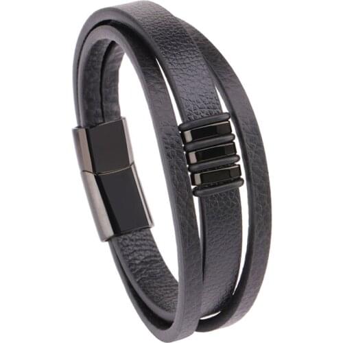 Vanbula Retro Fashion Punk Glossy Stainless Steel Charm Mens Leather Rope Bracelet Jewelry Holiday Gift Bracelet