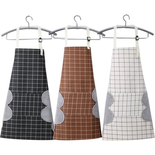 Waterproof Aprons Women Cute Cartoon Apron With Pocket Chef Kitchen Cooking Cotton Oil-Proof Waterproof Wipeable Plaid Stripes