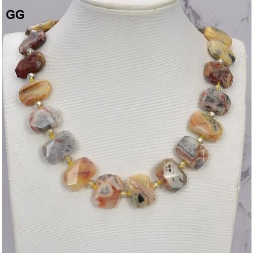 GuaiGuai Jewelry 19'' Natural Faceted Crazy Agate Rectangle Nugget Necklace