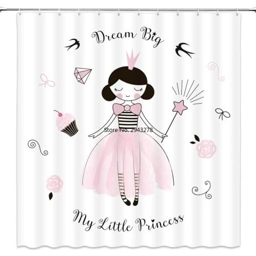 Girls Cartoon pattern shower curtain waterproof bath curtains with 12 hook for bathroom home decoration polyester fabric screen