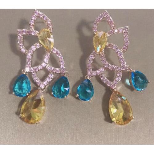 Bilincolor Hollow Blue and Yellow Tassel Drop Earring for Women