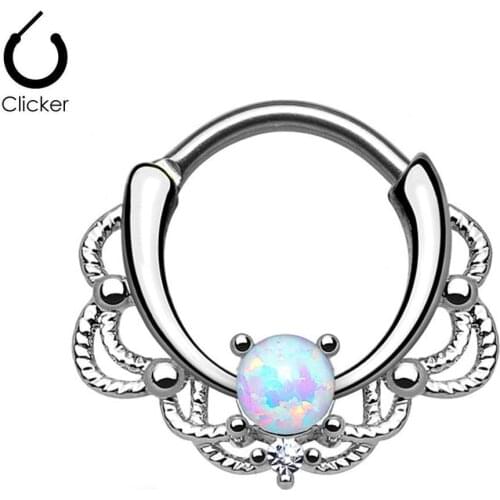 1Pc Opal Nose Ring Hoop Clicker Septum Cartilage Earring Lip Captive Bead Ring 16G Titanium Shaft Hander Body Jewelry