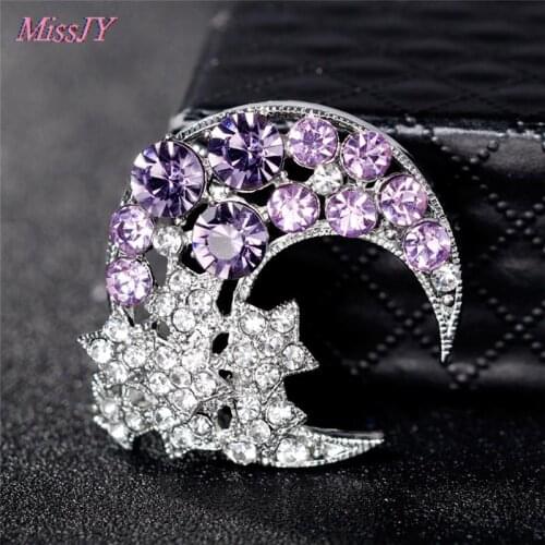 1 Pc Elegant Crystal Shining Jewelry Blue Moon Rhinestone Brooches Pin Women Bridal Wedding