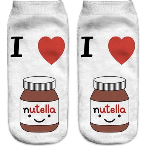 10 Pairs/Lot Women 3D Printed Short Socks Hot Funny Cotton Spring Summer Fashionable Happy Nutella Pizza Casual Ankle Chaussette