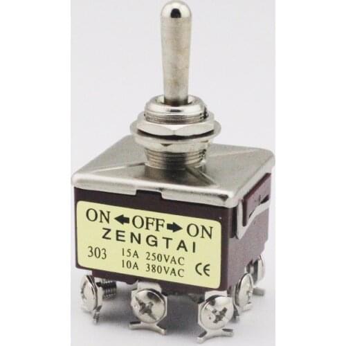 2pcs 250V 15A 3 Positions ON/OFF/ON 9 Pin 3PDT Self Locking Toggle Switch