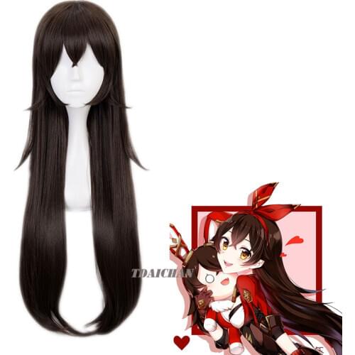 2021 Game Genshin Impact Cosplay Amber Wig Dark Brown Long Hair Free Wigcap Amber Cosplay Wig Genshin Impact Amber Cosplay Hair