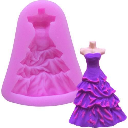 3D Skirt Princess Dress Shape Cake Mold Silicone Fondant Cake Decorating Tools 3D Food Grade Silicone Mould E287