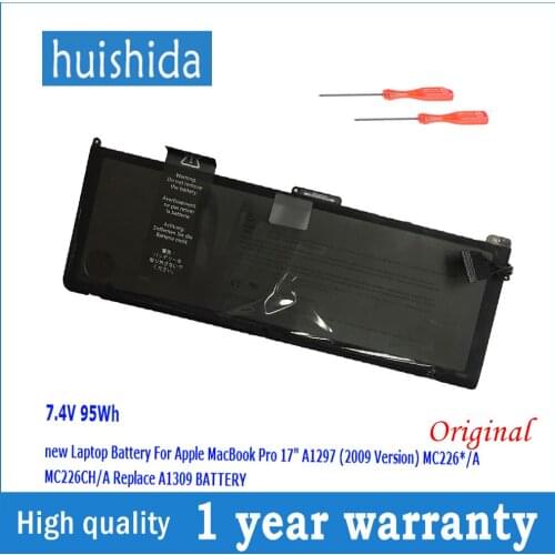 7.4 V 95Wh A1309 New original Laptop battery for Apple MacBook Pro 17 " A1297 (2009 year)"MC226 */A MC226CH/A