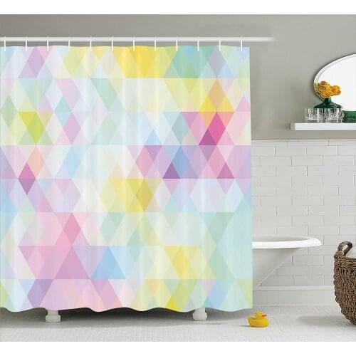 Abstract Shower Curtain Geometrical Vibrant Rainbow Themed Pastel Colored Rhombus Hipster Style Bathroom Waterproof Curtains