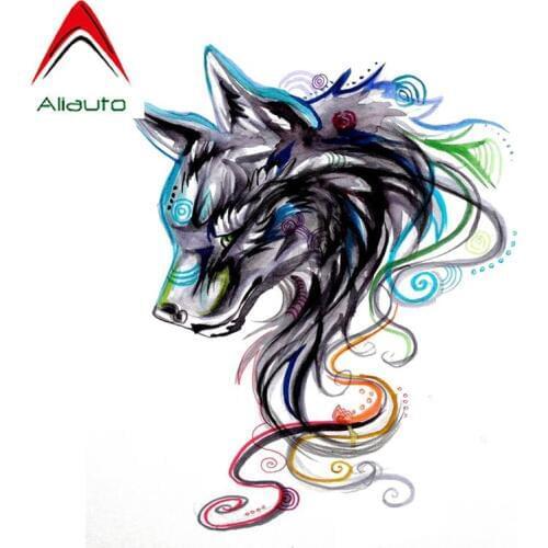 Aliauto Funny Painted Tribal Wolf Car Stickers PVC Decal for Renault Toyota Peugeot Ford Focus Opel,12CM*15CM