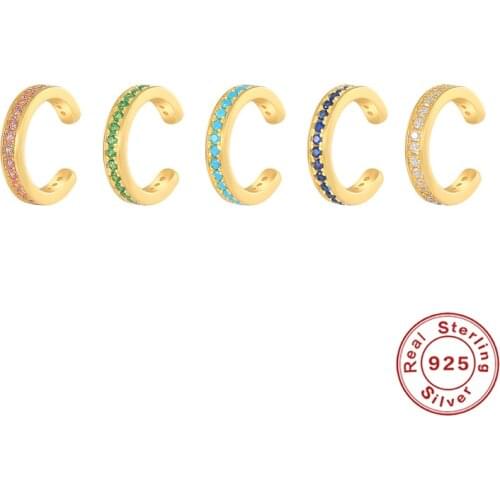 Canner 925 Sterling Silver Earrings Ear Cuffs For Women Cartilage Earrings For Women Non pierced Rainbow CZ Crystal Brincos