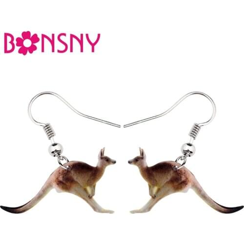 Bonsny Acrylic Australian Jumping Kangaroo Earrings Drop Dangle Wild Animal Jewelry For Women Girls Ladies Charms Gift Wholesale