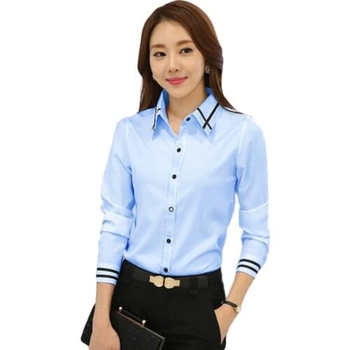 Formal Elegant Women Shirt Collar Fashion Solid Long Sleeve Turn-down Collar Ladies Tops School Blouse Plus Size 2021 New