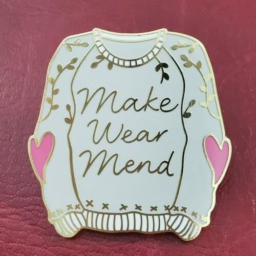 Make Wear Mend Swearter Enamel Pin This badge will keep your knits cared for and wearable for many days to come