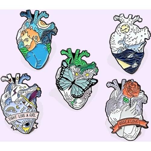 Van Gogh rose flower butterfly Enamel Pin Heart Brooch Bag Clothes Lapel Pin Sasha Away Badge Cartoon Jewelry Gift For Kids