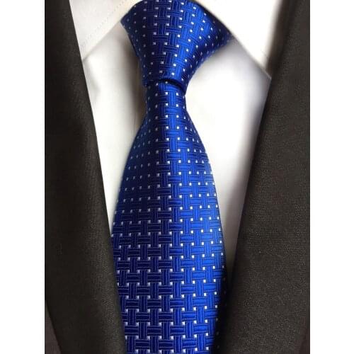 SKng Brand New Polka Dots Blue White Ties For Men Jacquard Woven Silk Neck Tie Suit For Formal Party Wedding Gravatas