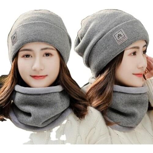 Hot Sale Female Winter Knitted Hats Set Add Fur Lined Warm Winter Hats For Women Keep Warm Set Fashion Beanie Cap