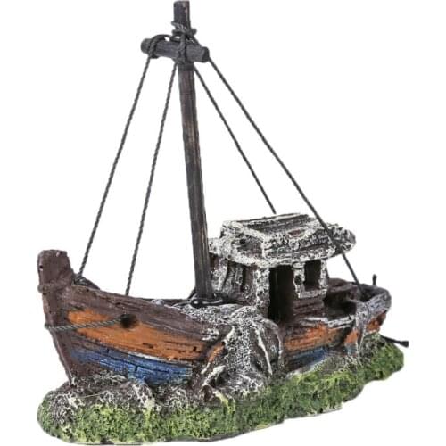 Artificial Ship Aquarium Ornaments Resin Boat Wreck Sunk Ship Sailing Boat Destroyer Fish Tank Aquarium Decoration