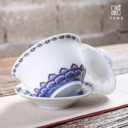 Ceramic Kung Fu Tea Set Cover Bowl Three-Force Bowl Creative New Product Ceramic Whiteware Hand-Painted TeaBowl Sopera De Gaiwan