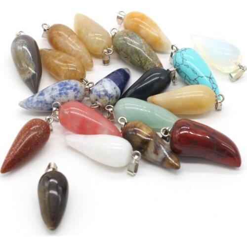 2 Pcs Natural Stone Pendants Cone Shape Agates Crystals Turquoises Amethysts Stone Charms for Jewelry Making Necklace Bracelet