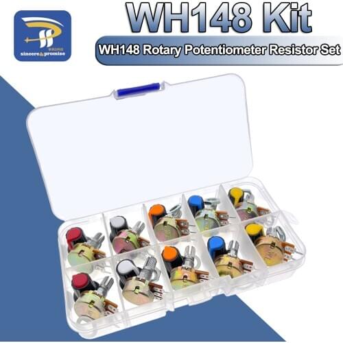 WH148 Potentiometer Kit B1K 2K 5K 10K 20K 50K 100K 250K 500K 1M 15mm Linear Taper Rotary Resistor Set 3pin With Cap