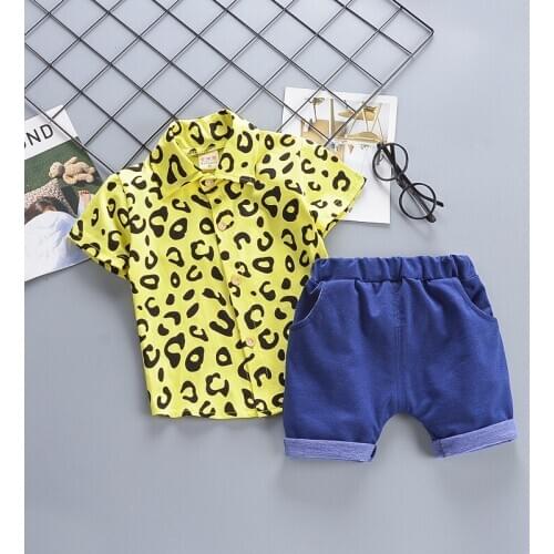Baby Boy Outfit 2020 Summer Korean Leopard Short Sleeved Shirts + Shorts Infant Clothing Kids Bebes Jogging Suits Tracksuits