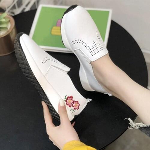 Spring Womens Flat Shoes 2021 Breathable Platform Ladies Loafers Fashion Flower Printed Female Footwear Comfortable Mom Shoes