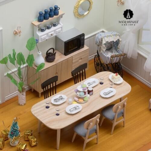 Dollhouse Furniture 1/12 OB11 Blyth All Solid Wood Kitchen Dining Table Cabinet Chair Fraxinus Mandshurica Lol BJD Accessories