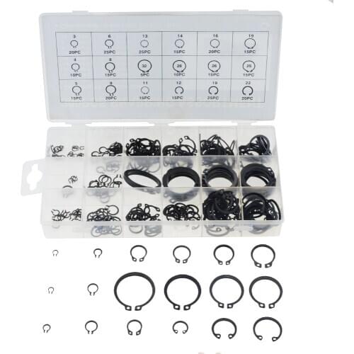 300PCS M2- M22 Circlips for shaft E type cir clip Assorted kit steel shaft retaining ring Bearing retainer circlip Washers