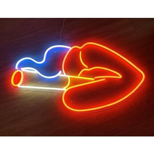 Neon Sign For Lips Smoking lampara neon Glass Tube Commercial Lamp resterant light advertise custom logo Impact Attract light