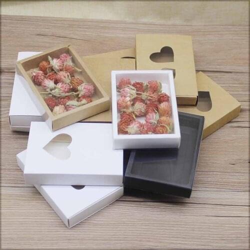 Wholesale 50pcs wedding faovrs kraft paper gifts box retangular round heart pvc window jewelry necklace earring dispaly box