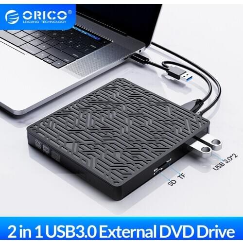 ORICO External DVD Drive USB3.0 HUB Type-C DVD RW CD Burner Player Optical Drives Support TF SD Card for Macbook Windows