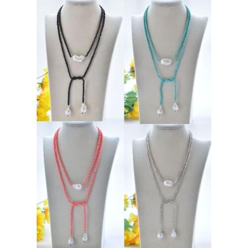 D0432 40" 20mm CORAL AGAGTE CRYSTAL turquoise White Baroque Keshi Pearl Necklace