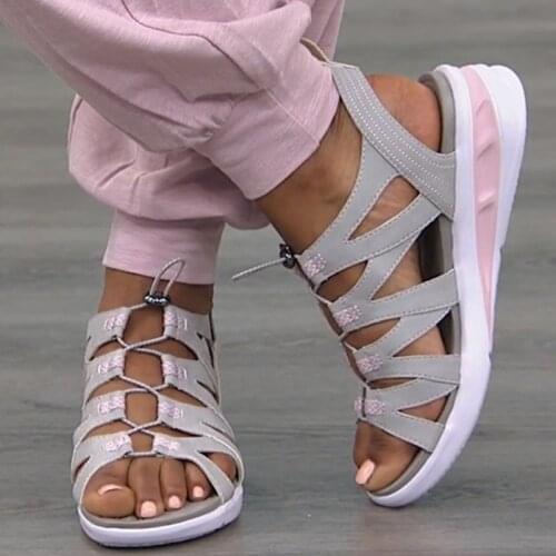 New Sandals Solid Color Round Open Toe Soft Wedge Drawstring Ladies Sandalias Summer Fashion Outdoor Beach Shoes Women Sandalias