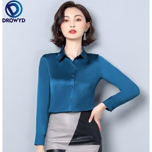 Silk Shirts for Women Satin White Shirt Women Solid Long Sleeve Blouses for Woman Silk Blouse Office Lady Satin Blouses Tops 3XL
