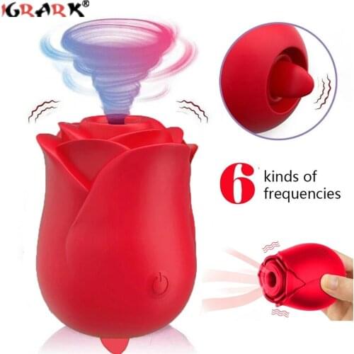 Silicone Rose Clitoral Suction Vibrator Sex Toys for Women Sucking Pump Breast Nipple Vagina Sucker Tongue Lick Clit Stimulator