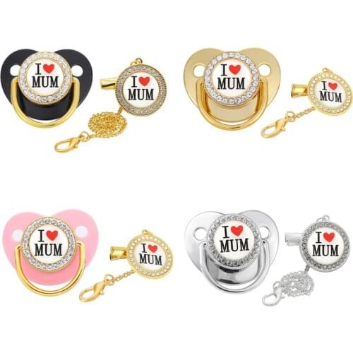 Baby Pacifier for 0-1year Newborn Kids With Pacifier Clip I Love Mom Personality Pacifier Nipple Anti-drop Clip Kawai Photograph
