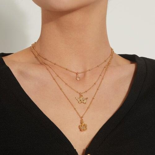 Rhinestone Crown Angel Pendants Necklaces for Women Gold Silver Color 2021 Fashion Jewelry Clavicle Chain Short Necklace New