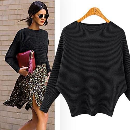 Autumn Women Winter Batwing Sweater Female Bat Oversized Sweater Oversize Slash Neck Knitted Sweaters Ladies