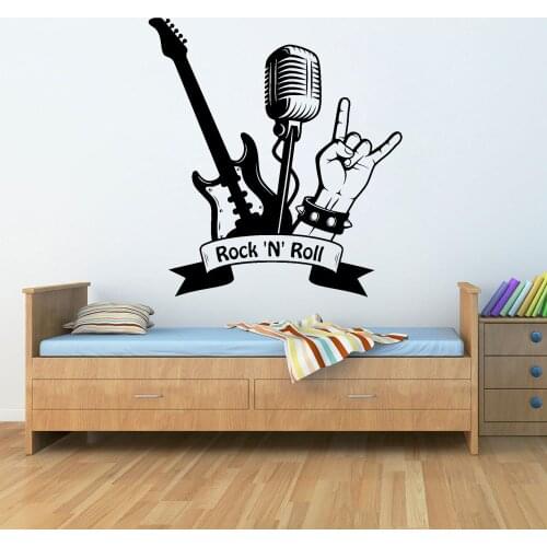 Rock n Roll Vinyl Wall Decal Music Musical Musician Stickers Art Mural Wall Room Decor Electric Guitar Pattern Sticker G983
