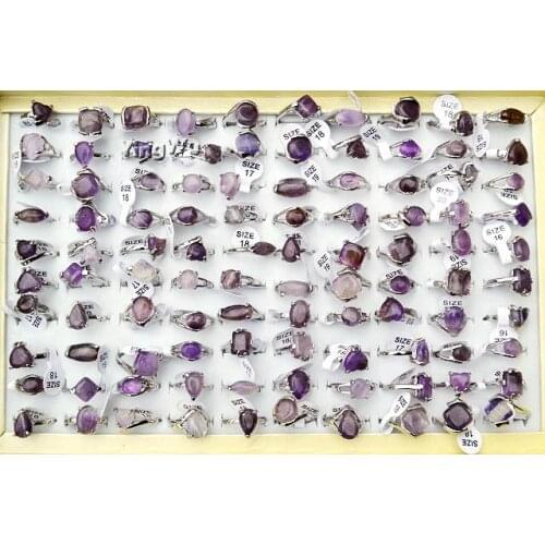 Yingwu Wholesale 10Pcs/lot Mixed Purple Natural Stone Rings Fashion Womens Ring Valentines Day Gift