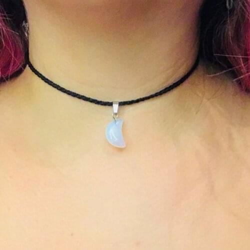 Moon Choker Crystal Jewelry Rose Quartz Opalite Obsidian Charm Moon Necklace Crystal Necklace Cute Choker