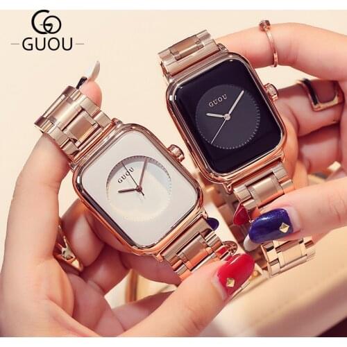 Womens Watch Square Candy Dial Watch Ladies Temperament Rose Gold Steel Band 2021 New