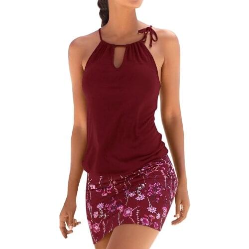 Fashion Women Mini Beach Bandage Dresses Casual Print Elegant Sleeveless Splice Beach Mini Dress Beach Dress Vestidos For Summer