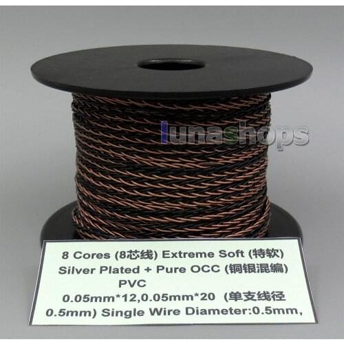 1m 8 Cores PVC Extreme Soft Silver + OCC Mixed Signal Earphone Headphone Cable Wire 0.05mm*12 0.05mm*20 LN005632