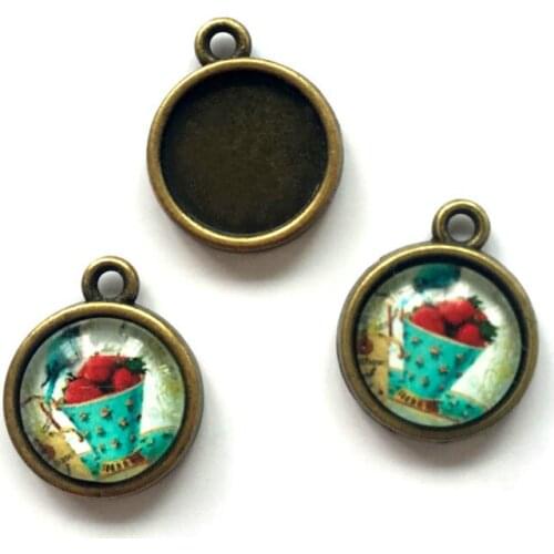 10pcs/lot 12mm round glass antique bronze cameo cabochon pendant double-sided setting for jewelry flatback MC-679